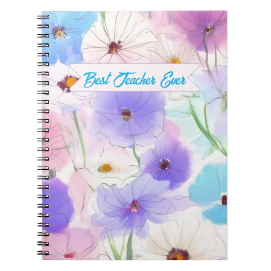 “Best Teacher Ever” Pastel Watercolor Floral  Notizblock (Vorderseite)