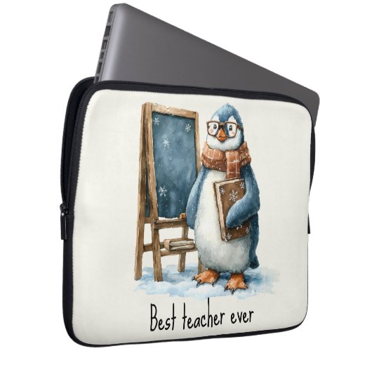 Best Teacher Ever Winter Penguin Design Laptopschutzhülle (Vorne Rechts)