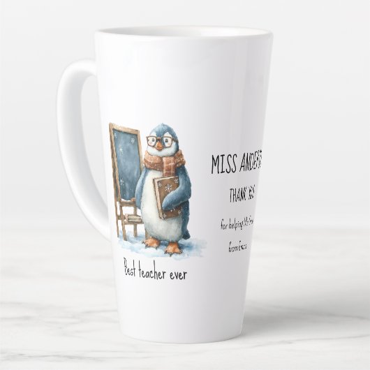 Best Teacher Ever Winter Penguin Design Milchtasse (Linke Ecke)