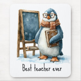 Best Teacher Ever Winter Penguin Design Mousepad