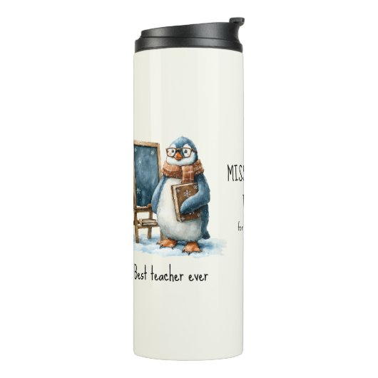 Best Teacher Ever Winter Penguin Design Thermosbecher (Nach links gedreht)