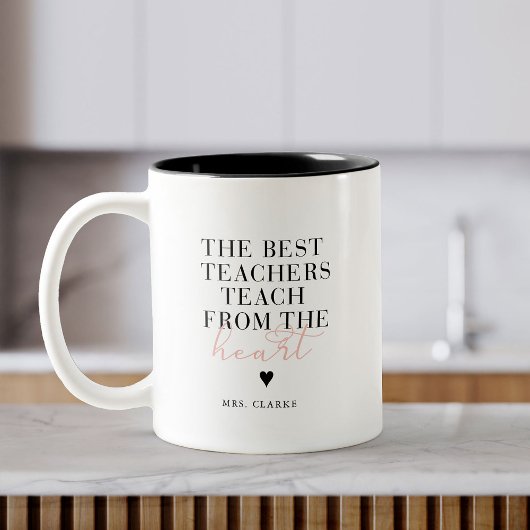 Best Teacher Heart Modernes Script Pink Teacher Ge Zweifarbige Tasse