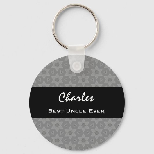 Best UNCLE Gray Stars Muster Black Ribbon Name A5 Schlüsselanhänger (Vorderseite)