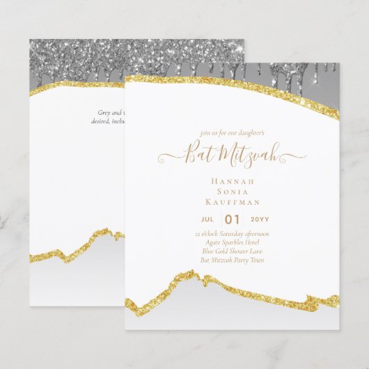 Best Value Agate Glitzer BAT MITZVAH Einladungen (Vorne/Hinten)