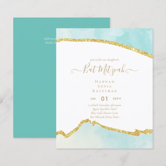 Best Value Agate Glitzer BAT MITZVAH Einladungen (Vorne/Hinten)