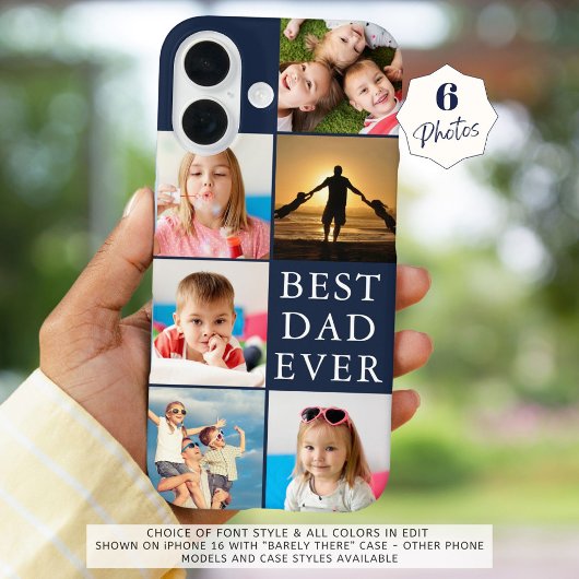 BEST VATER EVER 6 Foto Collage Navy Blue Case-Mate iPhone Hülle