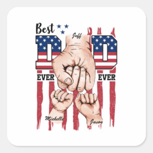 Best Vater Ever - Fist Bump USA Flag - 2 Kinder Quadratischer Aufkleber
