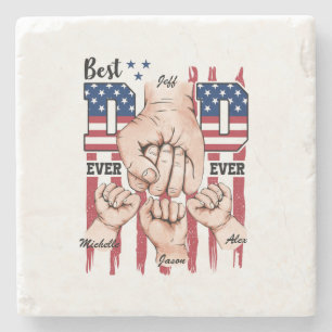 Best Vater Ever - Fist Bump USA Flag - 3 Kids Steinuntersetzer