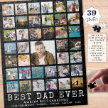 BEST VATER JE Foto Collage Name Schwarz Puzzle<br><div class="desc">Ein großartiges Geschenk für den BESTEN VATER, der jedes Jahr Rätsel Lieben. Das wird jedes Mal, wenn es zusammengesetzt wird, wundervolle Erinnerungen schaffen. Personalisieren Sie dieses Collage Puzzle mit seinem Namen und Ihrer Nachricht (oder ändern Sie einen beliebigen Foto, um Ihren Bedürfnissen gerecht zu werden). Laden Sie einfach 39 Ihrer...</div>