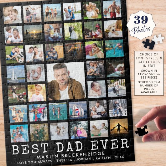 BEST VATER JE Foto Collage Name Schwarz Puzzle