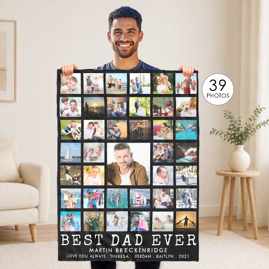 BEST VATER JE Foto Collage Your Text Black Fleecedecke