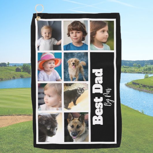 Best Vater Template 9 Familienfoto Collage Black Golfhandtuch