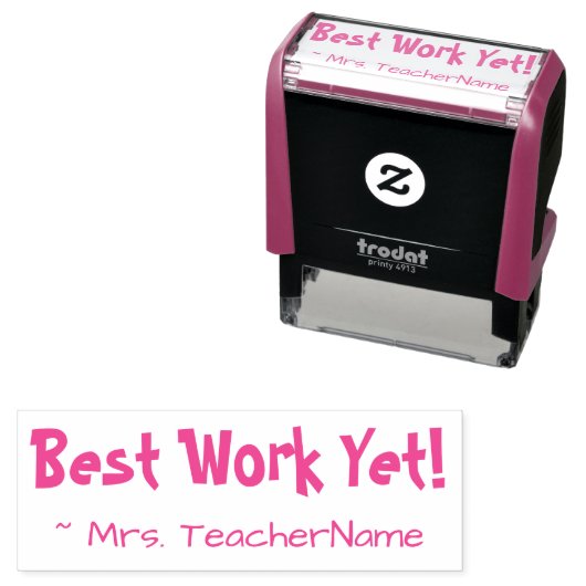 "Best Work yet!" + Name des Lehrers Rubber Briefma Permastempel (Beispiel)
