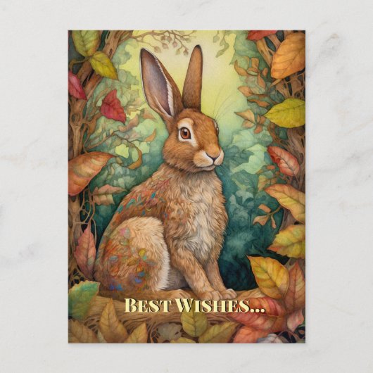 Best wünscht Boho Fall Forest Rabbit Postkarte (Vorderseite)