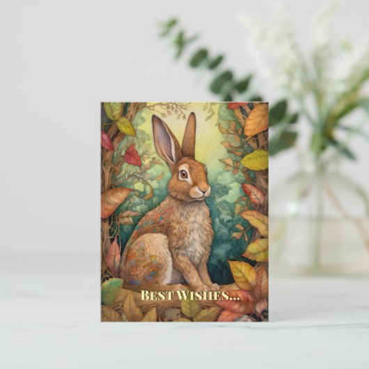Best wünscht Boho Fall Forest Rabbit Postkarte (Stehend Vorderseite)