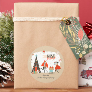 Best wünscht Weihnachten   Retro Mitte des Jahrhun Runder Aufkleber