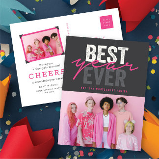Best Year Ever Handwriting Script Modernes Foto Feiertagspostkarte