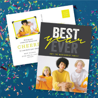 Best Year Ever Handwriting Script Modernes Foto Feiertagspostkarte