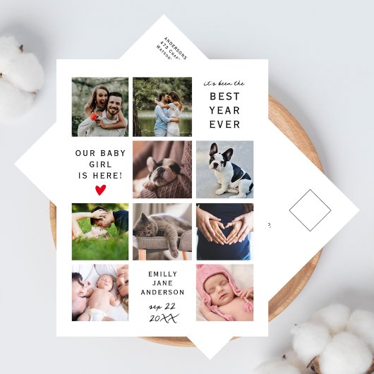 Best Year Ever Modern New Baby Photo Collage Postkarte