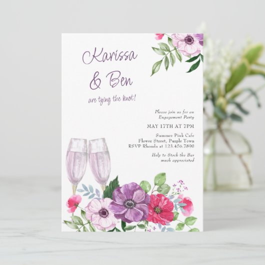 Bestand an der Bar Lila-rosa-Blume-Partnerin Einladung (Stehend Vorderseite)