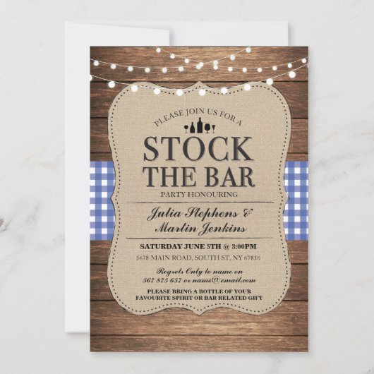 Bestand der Bar Blue Rustic Navy Party Einladung (Vorderseite)