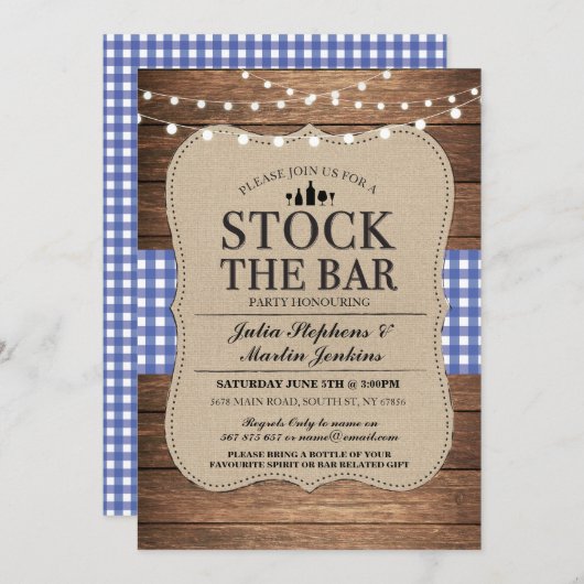 Bestand der Bar Blue Rustic Navy Party Einladung (Vorne/Hinten)