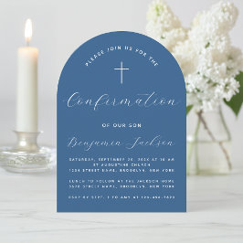 Bestätigung Arch Classic Blue Simple Script Boy Einladung