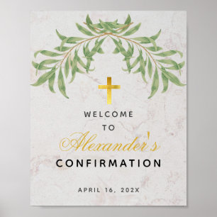 Bestätigung Begrüßung Grüne Gold Cross Marmor Poster
