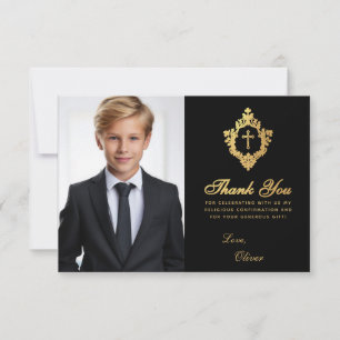 Bestätigung Black Gold Crest Eleganter Junge Foto Dankeskarte