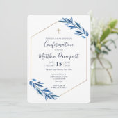 Bestätigung Blaues Blattwerk Einladung (Stehend Vorderseite)