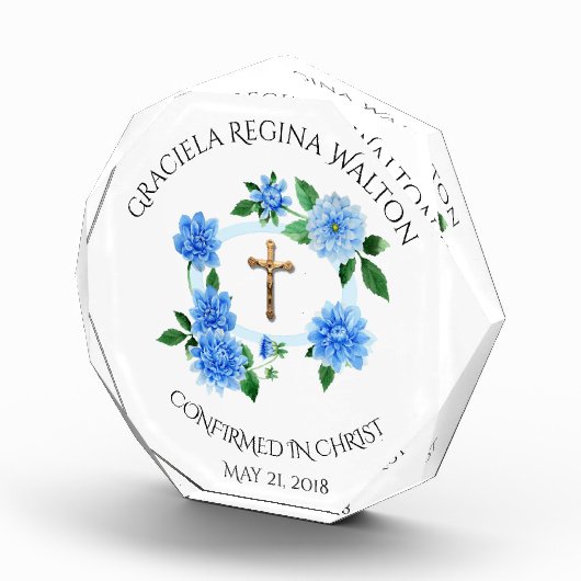 Bestätigung Blue Floral Wreath Crucifix Fotoblock (Rechts)