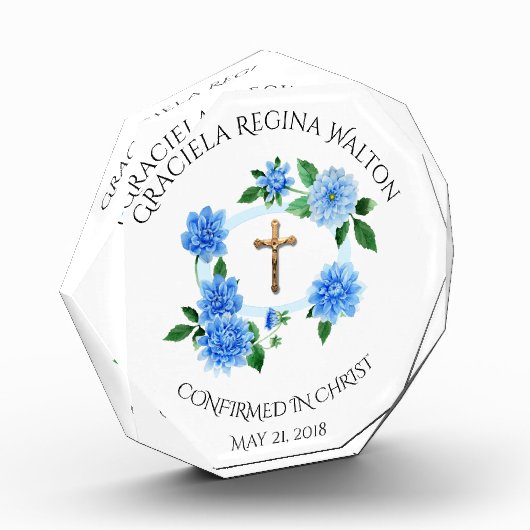 Bestätigung Blue Floral Wreath Crucifix Fotoblock (Links)