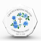 Bestätigung Blue Floral Wreath Crucifix Fotoblock (Vorderseite)