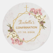 Bestätigung Blumengoldkreuz Rosa Orchideen Marmor Runder Aufkleber (Vorderseite)