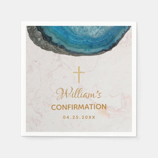 Bestätigung Boy Blue Geode Gold Cross Marmor Serviette (Vorderseite)