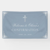 Bestätigung Boy Dusty Blue Vintag Cross Elegant Banner (Horizontal)