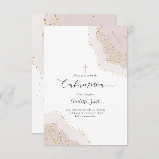 Bestätigung der Aquarellfarben-Rosa-Dekoration Einladung (Vorne/Hinten)