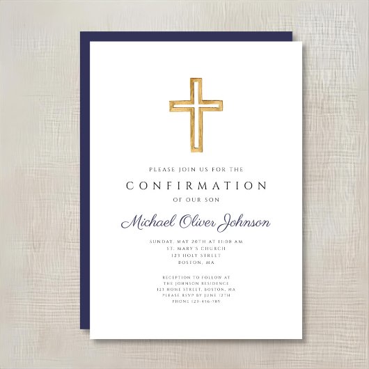 Bestätigung der Blue Religious Cross Boy Einladung