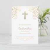 Bestätigung der eleganten White Gold Bible Verse Einladung (Stehend Vorderseite)