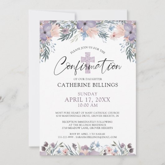 Bestätigung der Lila Wildblumen der Wasserfarbe Einladung (Vorderseite)