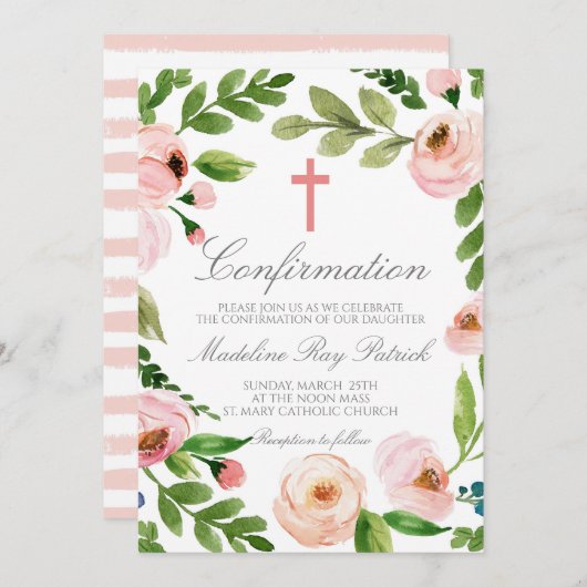 Bestätigung der rosa Blumenrahmen Einladung (Vorne/Hinten)