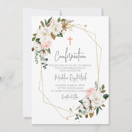 Bestätigung der rosa Blumenrahmen Einladung (Vorderseite)