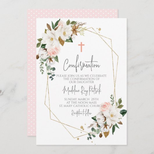 Bestätigung der rosa Blumenrahmen Einladung (Vorne/Hinten)