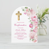 Bestätigung der Rosa Peonies Arch Einladung (Stehend Vorderseite)