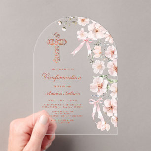 Bestätigung der rosa Wildblumen und Bögen Acryleinladungen