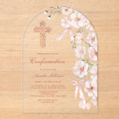 Bestätigung der rosa Wildblumen und Bögen Acryleinladungen (Vorderseite)