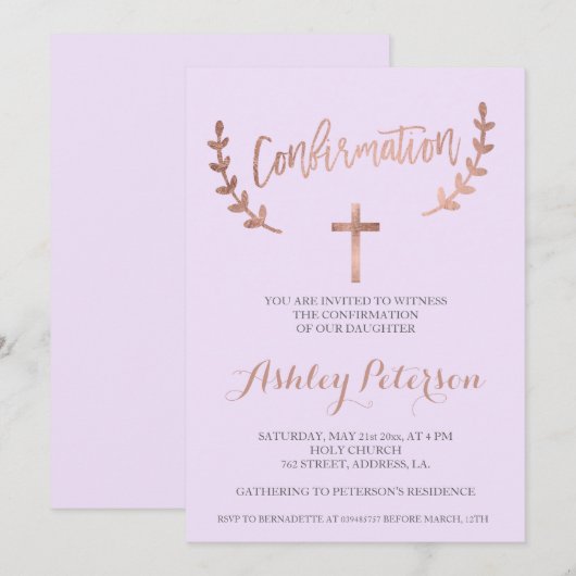 Bestätigung der Rose mit Goldtypografie Einladung (Vorne/Hinten)