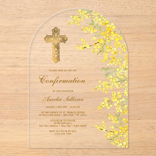 Bestätigung der Wasserfarbe Mimosa Arch Acryleinladungen (Vorderseite)