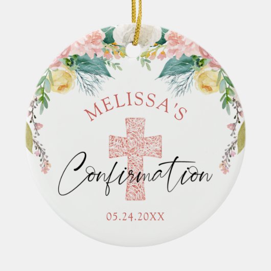 Bestätigung der Wasserfarben Blütenrot Rosa Kreuz Keramik Ornament (Vorne)