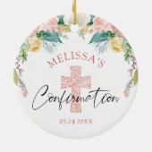 Bestätigung der Wasserfarben Blütenrot Rosa Kreuz Keramik Ornament (Hinten)